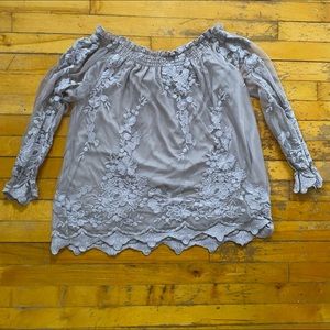 Lilac-gray off-shoulder top